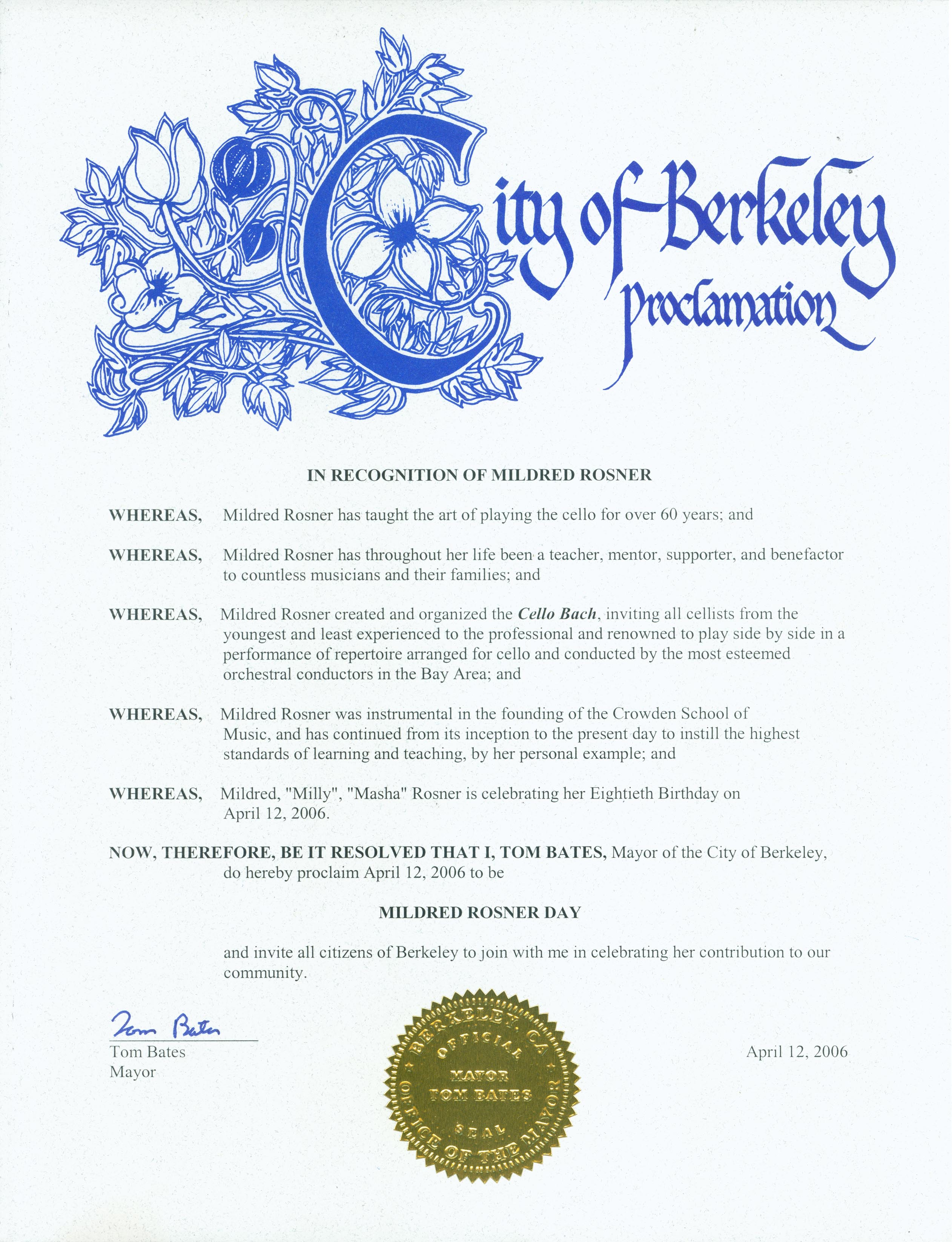 2006 City of Berkeley Proclamation